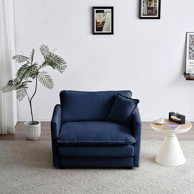 Chenille Oversized Accent Chair - 39”W Big Comfy Modular Cloud Chair Cozy Reading Chair for Living Room Kids Room Reading Nook Bedroom Family Navy Blue