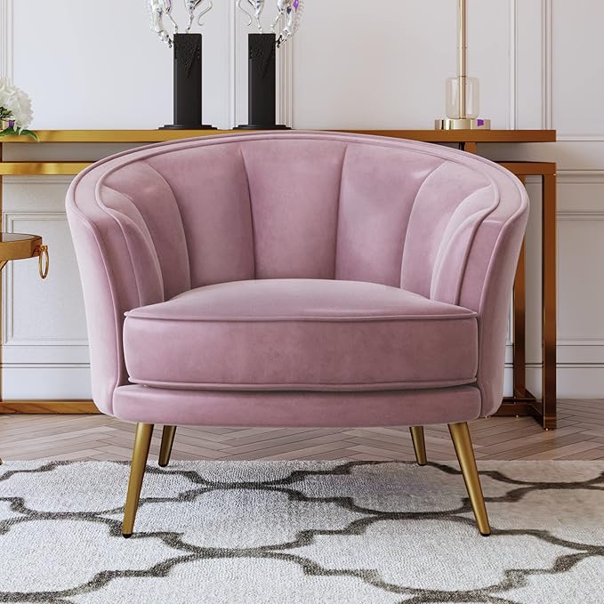 Generic Modern Velvet Accent Barrel Chair Leisure Accent Chair Living Room Upholstered Armchair Vanity Chair for Bedroom Meeting Room Pink
