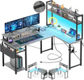Aheaplus Small L Shaped Gaming Desk with LED Lights &amp Power Outlets Reversible L-Shaped Computer Desk with Monitor Stand &amp Storage Shelf Corner Desks Home Office Desk with Storage Bag White