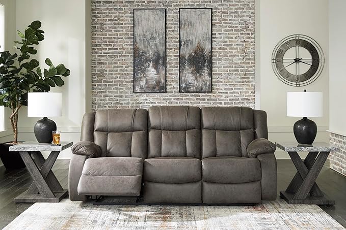 Signature Design by Ashley First Base Contemporary Faux Leather Manual Reclining Sofa Gray