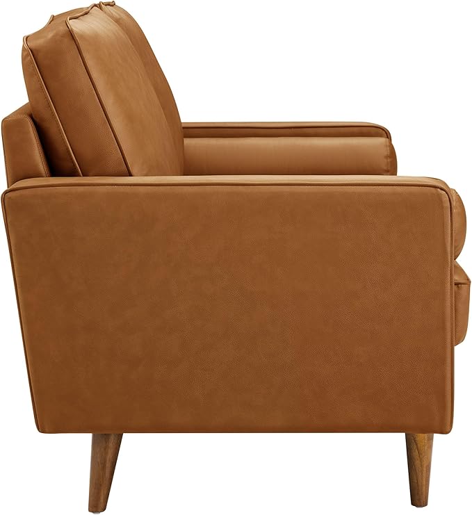 Modway Valour 62 Inch Faux Leather Loveseat in Tan – Wide Faux Leather Loveseat Sofa with Wood Legs - Small 2-Seater Sofa with Tufted Seat for Living Room or Office