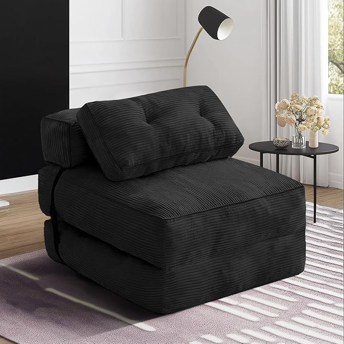 tantohom Folding Sofa Bed Convertible Sleeper Chair with Pillow Foldable Mattress with Back SupportSpace-Saving Sofa for Living RoomBedroom (Black)