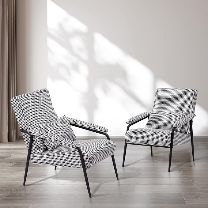 MCombo Modern Accent Chair with Ottoman Soft Fabric Club Armchair Upholstered Leisure Chair for Small Space Living Room &amp Bedroom 4123 (2)