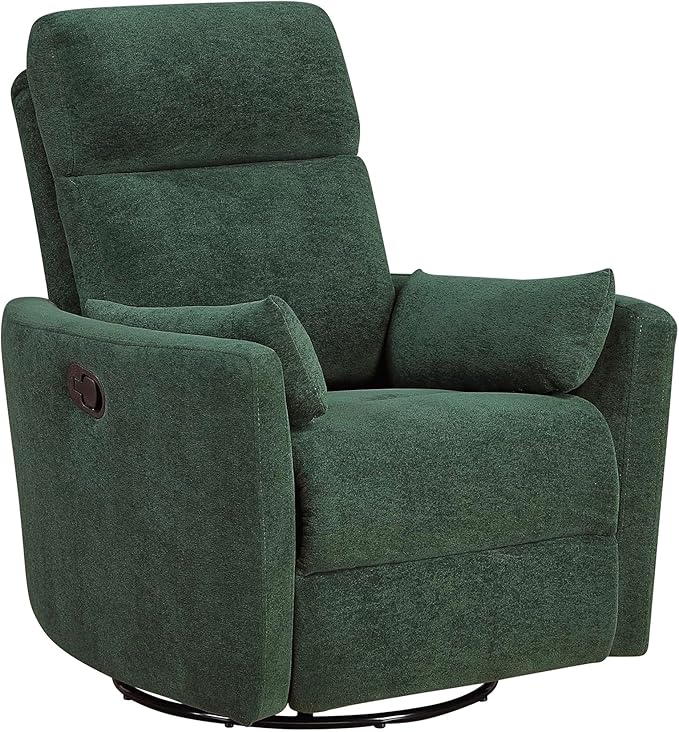 Lexicon Modern Swivel Glider Recliner Chair - Quiet 360 Swivel Chair Durable Microfiber Upholstered 2 Pillows Manual Reclining for Living Room Small Spaces Nursery Apartment Bedroom Green