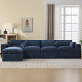 155''Cloud Boneless Sectional Couch Modular Sectional Sofa Deep Seat with Ottoman Oversized Upholstered Convertible Comfy 5 Seater Chenille Sofa L Shape Couches for Living Room Navy