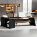 Tribesigns L-Shaped Executive Desk 78-Inch Modern Office Desk with Drawers and Lateral File Cabinet Large Bussiness Furniture with Storage Shelves Workstation for Home Office (Brwon + Black)