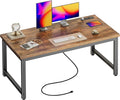 Huuger 55 x 24 inch Desk with Power Outlets &amp USB-C Deeper &amp Thicker Desktop Robust Metal Tubes Computer Desk Heavy Duty Office Desk Work Gaming Desk for Home Office Rustic Brown