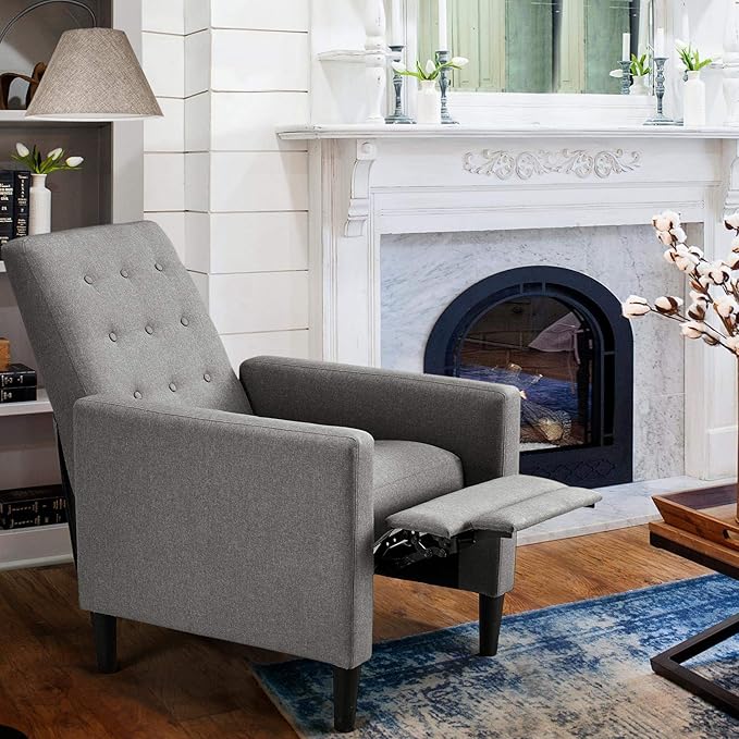 Yaheetech Home Theater Seating Single Fabric Recliner for Living Room Chair Adjustable Sofa with Thicker Seat Cushion Tufted Upholstered Sofa with Pocket Spring for Living Room Bedroom Dark Gray