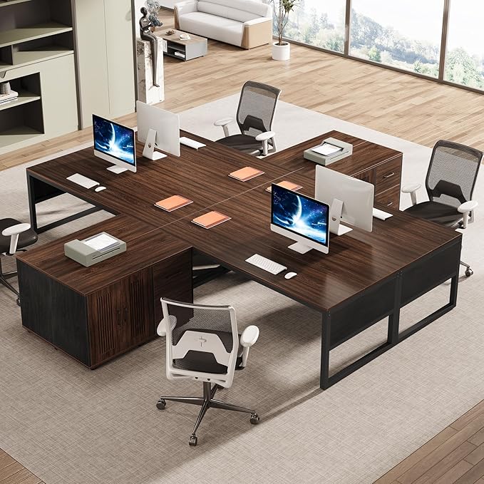 Tribesigns 63-Inch L-Shaped Desk Modern Executive Desk with Mobile File Cabinet Large Office Desk with Door Storage Cabinet and Drawer Business Furniture for Home Office Dark Walnut &amp Black