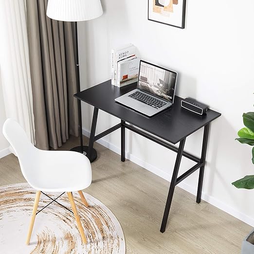 Alecono Small Computer Desk 35'' Kids Writing Desk for Small Space Simple Home Workstation Office Tiny Desk Student Study PC Gaming Table with Metal Frame for Bedroom Black (X002EYTOCB)