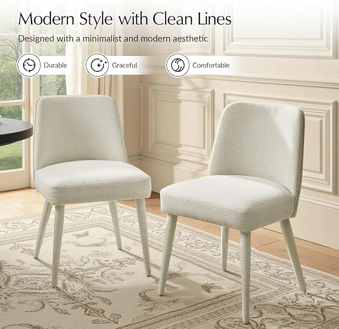 HULALA HOME Modern Dining Chairs Set of 4Linen Fully Chenille Upholstered Dining Room Chairs Set with Foot Peg Solid Wood Frame Armless Kitchen Accent Chairs for Living Room Bedroom Reception