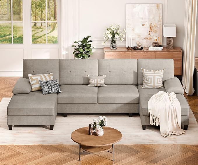 Vongrasig Sectional Couch for Living Room U-Shaped Sofa with Chaise 4-seat Large Sectional Modern Couches for Living Room Apartment (Khaki)