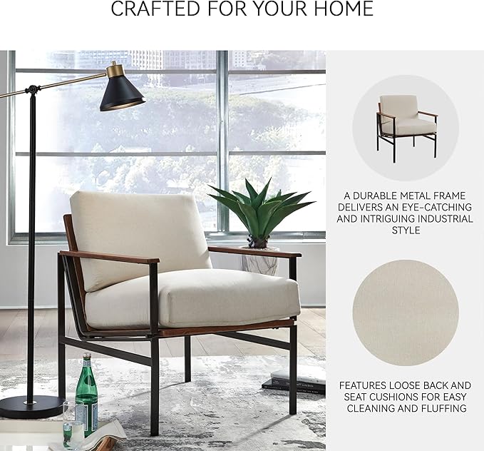 Signature Design by Ashley Tilden Mid-Century Modern Accent Chair Ivory &amp Black
