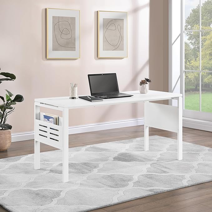 OSP Home Furnishings Prado Home Office Writing Desk with Storage Schattdecor White Carbon Fiber Desk Top Rectangular