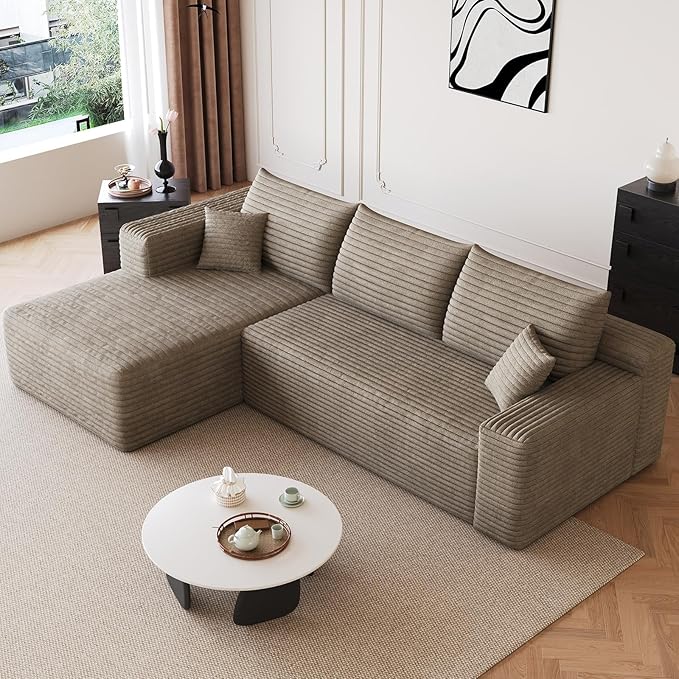 95 Cloud Sectional Sofa Boneless Couch for Living Room Modular Sectional Sofa with Deep Seat Fluffy Comfy Corduroy Couch with L-Shaped Chaise No Assembly Required (Camel Left Facing)
