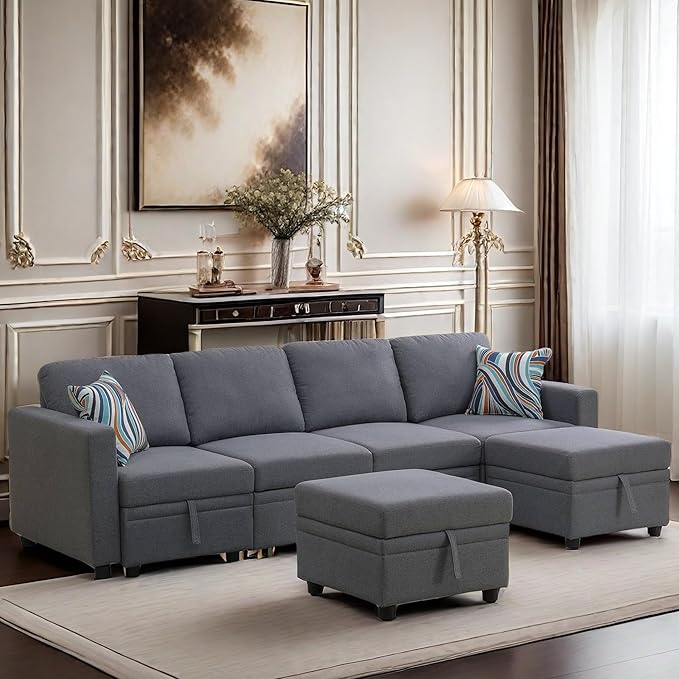 Sleeper Sofa Couch Bed Convertible Sofa Bed with Armrests Sectional Sofa with Storage Seat U Shaped Sectional Couch with Reversible Chaise for Living Room Apartment Bedroom Office