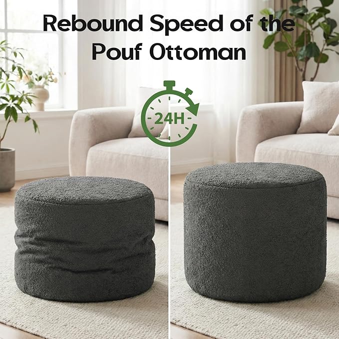 Round Ottoman for Swivel Accent Chair Barrel Chair with Modern Foot Rest for Bedroom Soft Bean Bag Foot Stools Ottoman for Living RoomOffice (Grey)