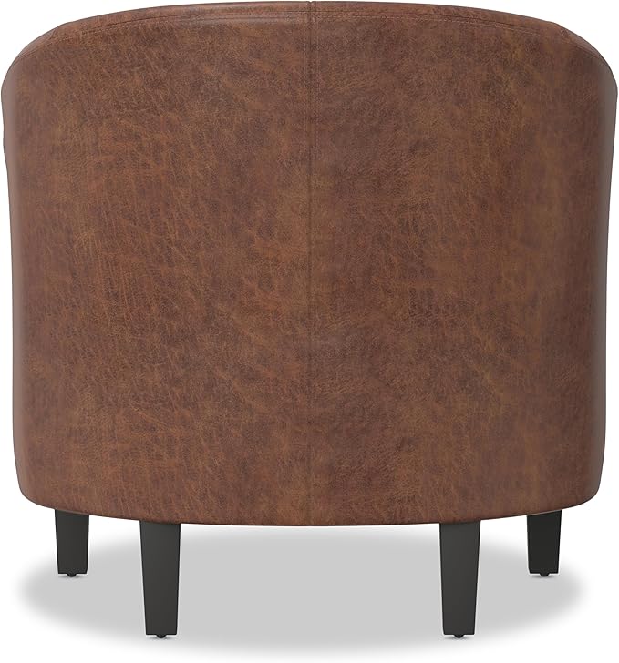 SIMPLIHOME Austin Tub Chair - 30 inch Wide Upholstered Faux Leather Contemporary Accent Chair in Distressed Saddle Brown for Living Room or Study with High Arms Removable Cushion