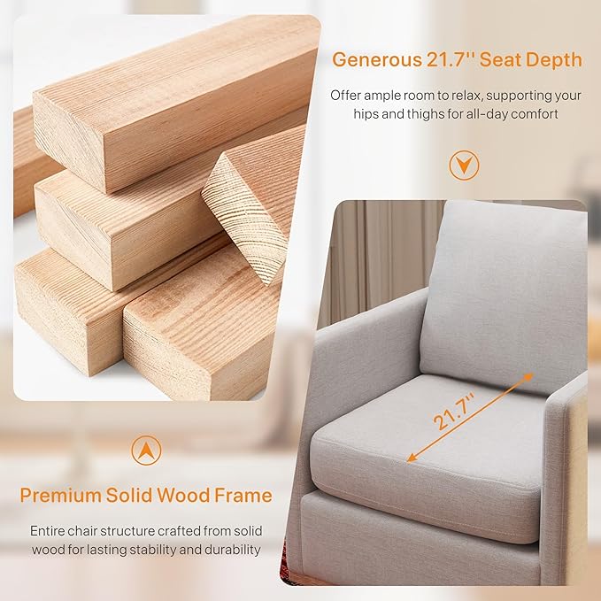 Chenille Swivel Chairs Set of 2 30.7 W Modern Accent Single Sofa Armchairs for Office Living Room Bedroom Light Gray.