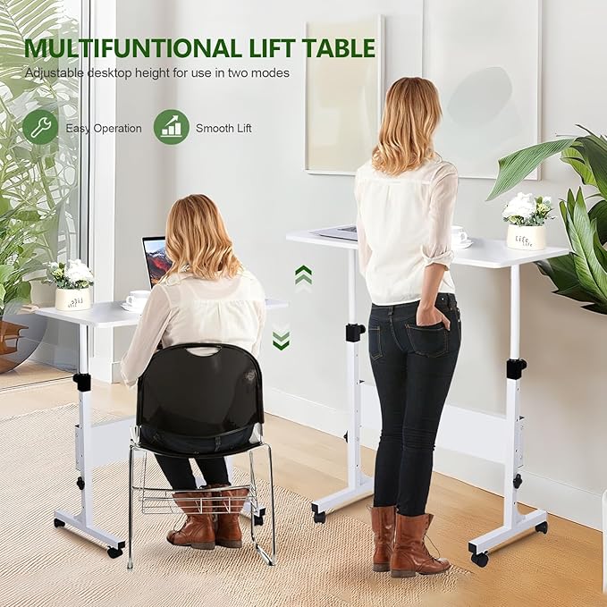 Small Standing Desk Adjustable Height Rolling Computer Desk Portable Laptop Desks with Wheels