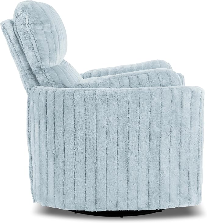 Furniture of America Vyrinor Modern Chenille Power 220° Swivel Recliner Chair with Pillows Reclining Glider Comfy Sofa Wooden Comfortable Couch for Living Room Nursery Home Theater Sky Blue