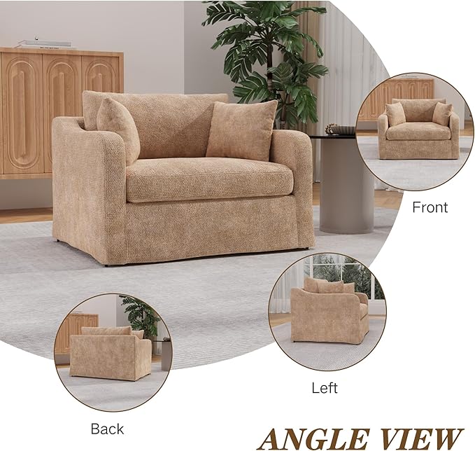 Mlmh &amp Kngwa Chenille Oversized Armchair with Ottoman 45.27 W Comfy Reading Chair and Ottoman Set Big Cozy Chair with 3 Pillows for Living Room Bedroom Reading Nook Wheat