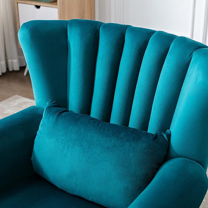 chairus Mid-Century Modern Accent Chairs Set of 2 Comfy Sofa Chairs Channel Back Armchairs with Small Pillow for Living Roon Bedroom Club - Velvet Teal