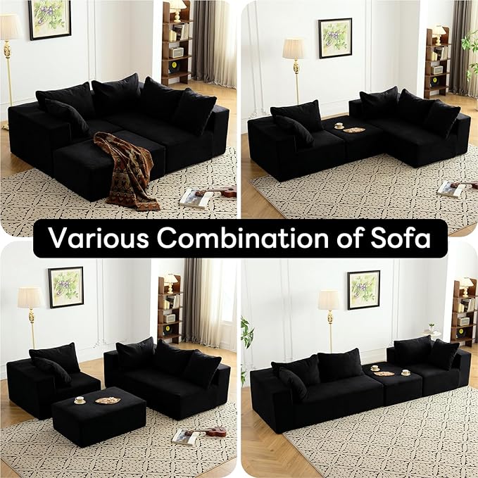 Vamcheer Modular Sectional Sofa - Modern L Shaped Boneless Couch with Deep Seat Upholstered Sectional Couches for Living Room Bedroom Office No Assembly Required Black