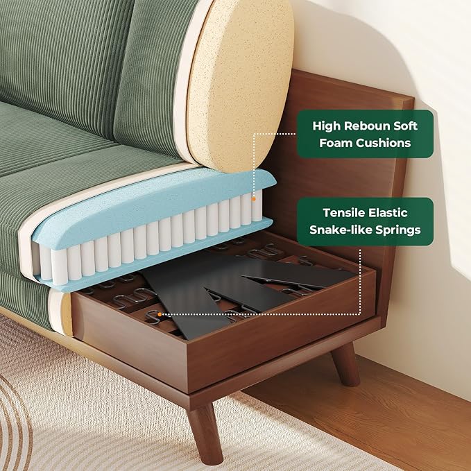 Vesgantti 68 Loveseat Sofa - Green Comfy Corduroy with Spring Cushion Solid Wood Frame Modern Deep Seat Bedroom &amp Living Room Office Couch