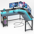 Rolanstar L Shaped Gaming Desk with LED Lights &amp Power Outlets 46.2 Computer Desk with Full Monitor Stand &amp Storage Shelf Corner Desk with Hooks Carbon Fiber Desk Reversible
