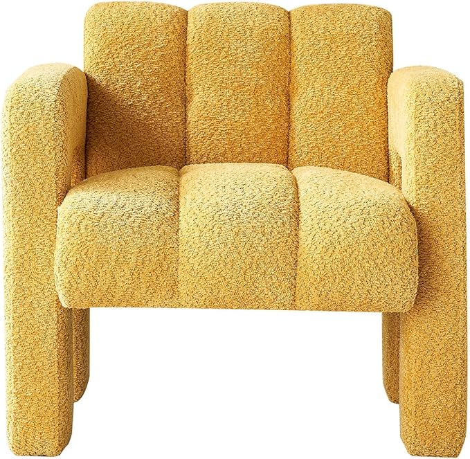 Comfortable Boucle Accent Chair Yellow 31.1 Inch Wide Modern Living Room Bedroom Seating