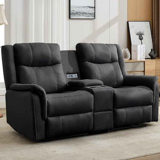 Loveseat Recliner Sofa Reclining Loveseat Couch Reclining Couch with Console USB Port US Outlets and Cup Holders 2-Seater Sofa for Living Room (2-Seater Black)