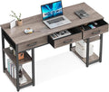 ODK Office Small Computer Desk: Home Table with Fabric Drawers &amp Storage Shelves Modern Writing Desk Grey Oak 48x16