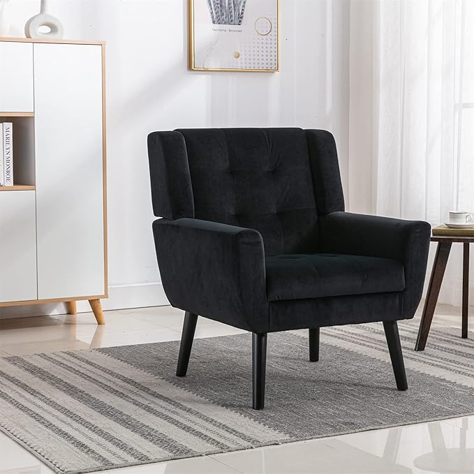 Modern Accent Chair Oversized Accent Chair Corner Chair Mid Century Modern Chair Comfy Reading Chair Upholstered Armchair Modern Chairs for Living Room (Black Velvet)