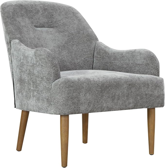 Chenille Armchair Modern Style Accent Chair with Wood Legs Comfy Design for Living Room Bedroom Office Gray