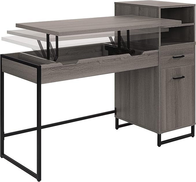 OSP Home Furnishings Hagney Lane Worksmart Sit-to-Stand Desk with 3 Adjustable Positions and Extra Shelves Farm Oak