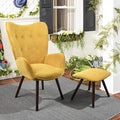 Accent Chair Ottoman Set for Living Room Wing Back Armchair Tufted Back Upholstery Living Room Chairs - Orange