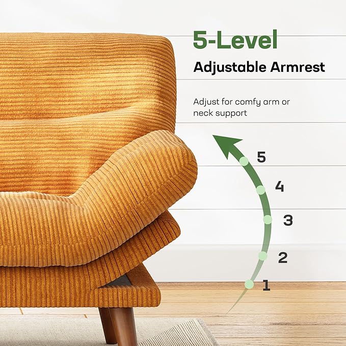 Marsail Futon Sofa Bed 66” Futon Couch with Adjustable Backrest &amp Armrests Convertible Small Sleeper Sofa Bed for Small Apartments Study Room Office Corduroy Loveseat Yellow