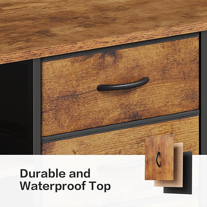 Mobile File CabinetLateral Filing Cabinet with 3 Fabric DrawersRolling Printer Stand with 4 Open Storage Shelf for Home OfficeRustic Brown