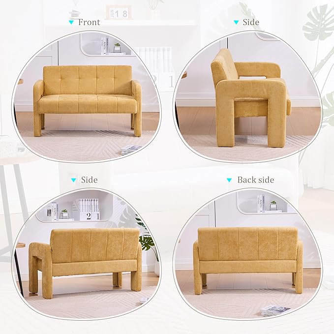 47'' Modern Loveseat Comfortable Small Couch for Two with Chenille Fabric Minimalist Accent Chair for Bedroom Office Entryway Dorm (Mustard Yellow)