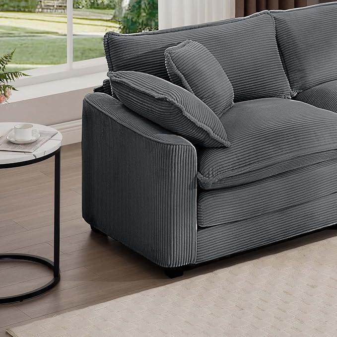 80 Sectional Loveseat Couch Corduroy Cloud 2 Seater Couches Modern Comfy Deep Seat Sofa for Liiving Room Small Spaces &amp Apartment (Grey 2-Seats)