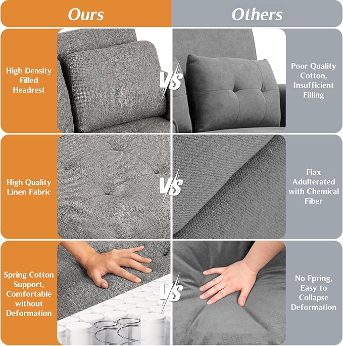 SEJOV Sleeper Sofa Pull Out Loveseat Sleeper with Adjustable Backrest 2-Seater Linen Fabric Couches for Small Spaces Futon Couch for Living Room Bedroom Apartment Rv Drak Grey