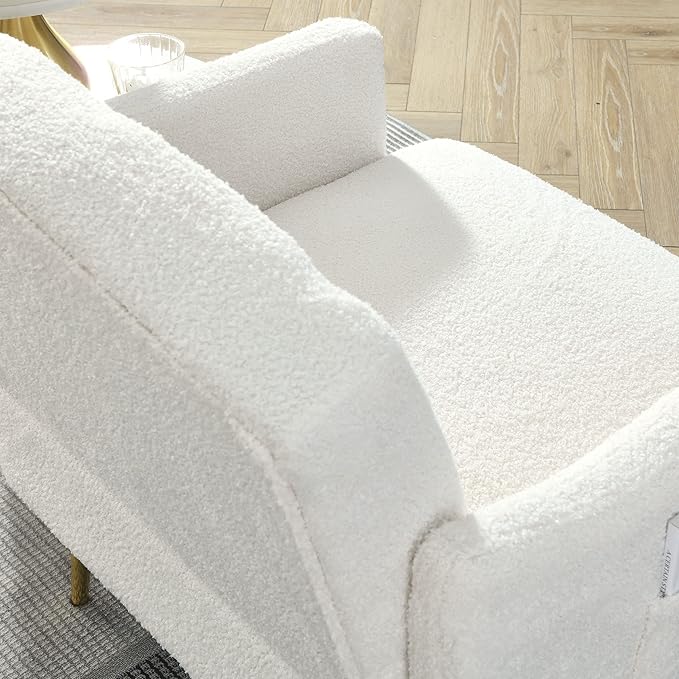 30 W Modern Chesterfield Tufted Upholstered Chair with Deep Buttons Living Room Chair Comfortable Armchair Gold Hardware Legs Tufted Chair for Reading or Relaxing White Teddy