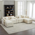 Modular Sectional Sofa 144'' U Shaped Cloud Couch Upholstered Sofa Set with Storage Console &amp Cupholders &amp USB Port Comfy Recliner Sleeper Sofa Furniture with Ottoman for LivingRoom Beige