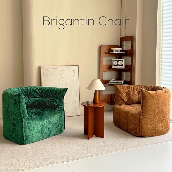 N&ampV Mid Century Brigantin Deep Relaxation Sofa Soft Premium Chenille for Living Room Bedroom and Office (Brown Single)