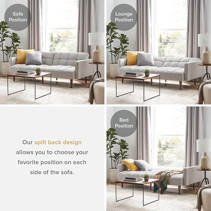mopio Aaron 76.8 Couch Small Futon Sofa Bed Sleeper Loveseat Mid Century Modern Futon Couch Sofa Cama Couches for Living Room Bedroom (Light Gray Fabric)