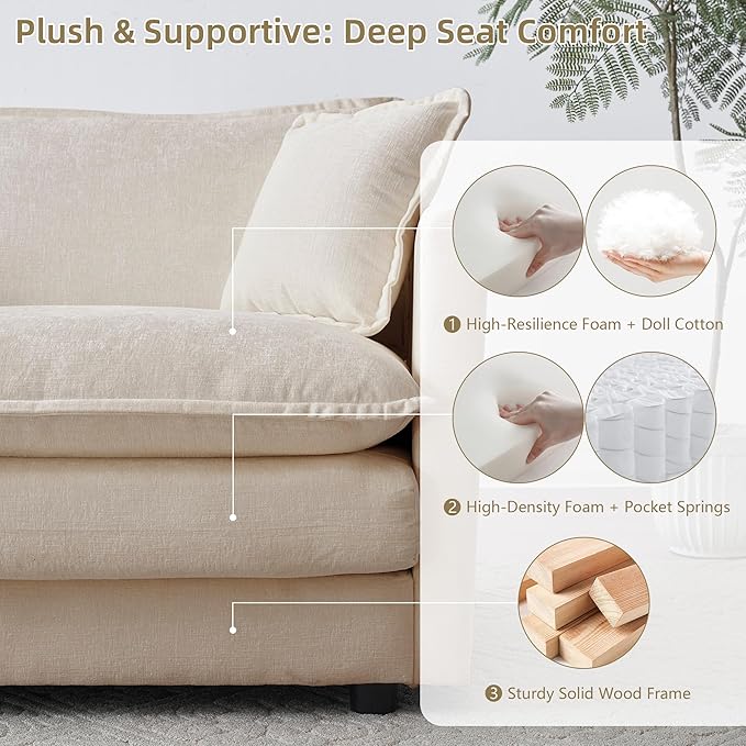 GNIXUU Chenille Single Sofa Chair 41.4 Modern Upholstered Oversized Reading Armchairs with Toss Pillow Deep Seat Comfy Accent Chairs for Bedroom Living Room Apartment Office Beige