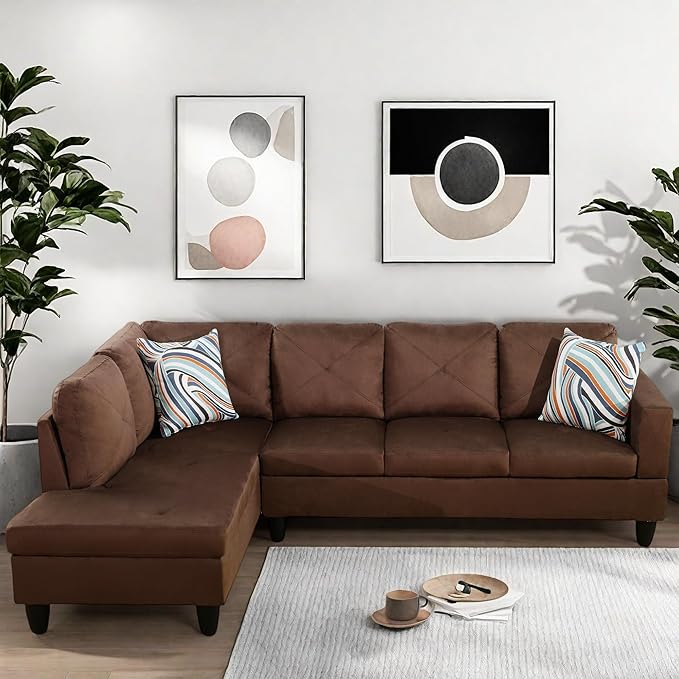 L Shaped Couch Modular Sectional Sofa with Chaise Modern Modular Sofas Furniture Sofa Couches for Living Room/Apartment/Office/Bedroom Brown