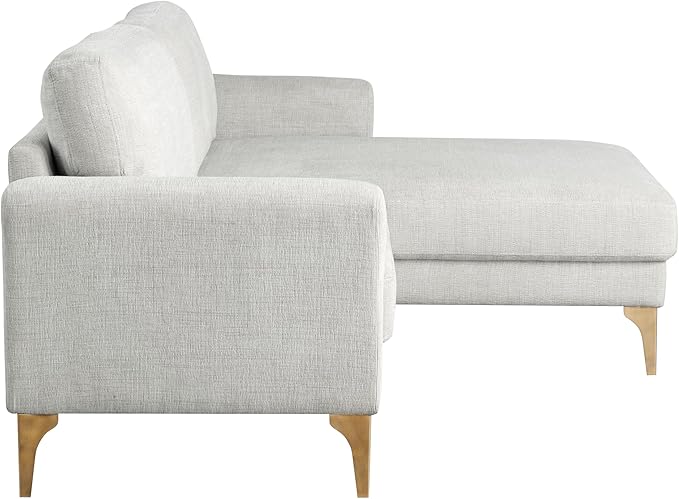 Studio Living® Matthew 83.5 Sofa Chaise Mid-Century Modern Pocket Coil Comfort Reversable Chaise Metal Brushed Bronze Legs Chenille Fabric Ivory