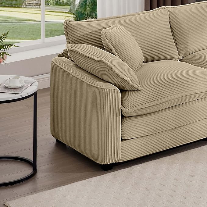 KEIKI 45 Oversized Corduroy Modular Sectional Single Sofa with High-Density Foam Cushions Removable Armrests Upholstered Modern 1-Seater Lounge Accent Chair with 1 Pillow for Living Room Tan